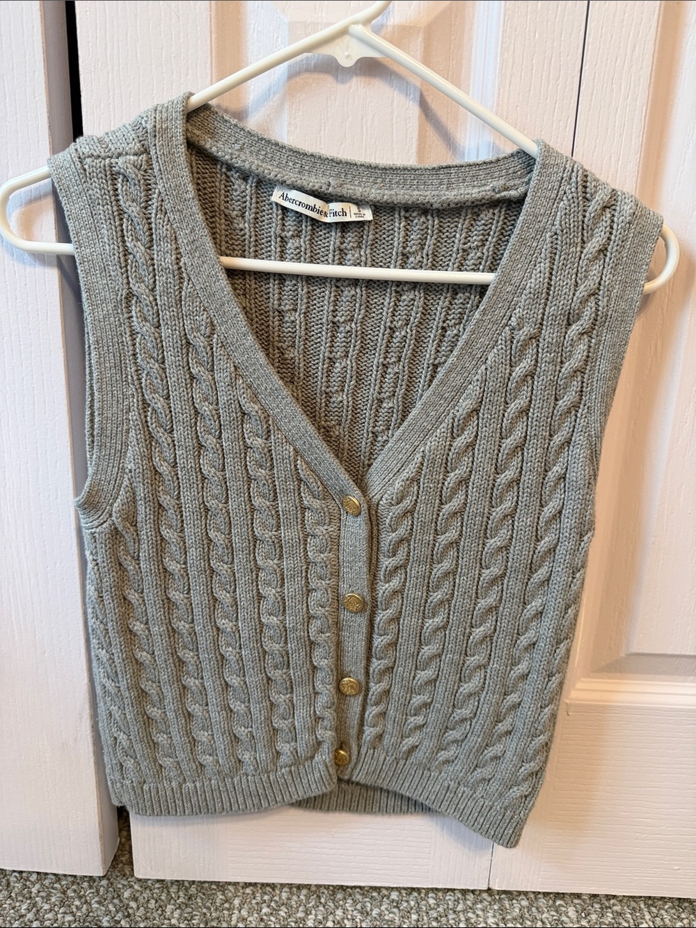 Abercrombie & Fitch Women's Cable Knit V-Neck Button Vest - Gray